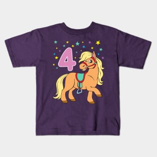 Cute Pony 4th Birthday Girls Horse Girl 4 Years Old Kids T-Shirt